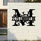 Custom Metal Floral Monogram Split Letter M Metal Address Sign House number Hanging Address Plaque Yard Sign Outdoor decor