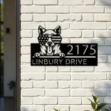 Custom Metal Shiba Inu dog US flag glasses Metal Address Sign House number Hanging Address Plaque Yard Sign Outdoor decor