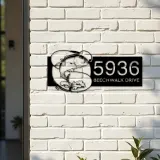 Custom Metal Trevally fishing rod bait hook Metal Address Sign, House number, Outdoor Number Signage, Yard Sign Address Plate