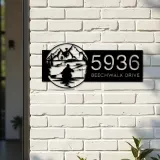 Custom Metal Kayaking Kayak lake mountain scene Metal Address Sign, House number, Outdoor Number Signage, Yard Sign Address Plate