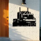 Custom Metal Trucker semi truck driver Metal Address Sign, House number, Outdoor Number Signage, Yard Sign Address Plate