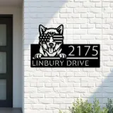 Custom Metal Husky dog US flag glasses Metal Address Sign House number Hanging Address Plaque Yard Sign Outdoor decor