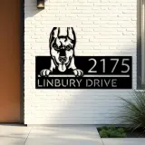 Custom Metal Doberman dog Puppy Metal Address Sign House number Hanging Address Plaque Yard Sign Outdoor decor