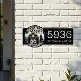 Custom Metal Tree and Farm in Pine Forest Scene Metal Address Sign, House number, Outdoor Number Signage, Yard Sign Address Plate