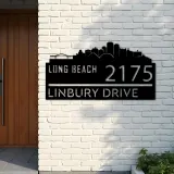 Custom Metal Long Beach city skyline Metal Address Sign Hanging Address Plaque house number Yard Outdoor Sign