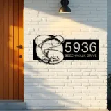 Custom Metal Trevally fishing rod bait hook Metal Address Sign, House number, Outdoor Number Signage, Yard Sign Address Plate