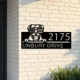 Custom Metal American Pitbull dog US glasses Metal Address Sign House number Hanging Address Plaque Yard Sign Outdoor decor
