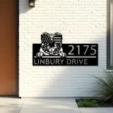 Custom Metal English Bulldog dog US flag glasses Metal Address Sign House number Hanging Address Plaque Yard Sign Outdoor decor