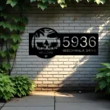 Custom Metal Palm Beach scene Metal Address Sign, House number, Outdoor Number Signage, Yard Sign Address Plate