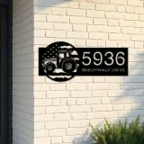 Custom Metal Farm tractor US flag Metal Address Sign Custom House number Hanging Address Plaque Yard Sign Outdoor