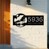 Custom Metal Eagle flying mountain forest scene Metal Address Sign, House number, Outdoor Number Signage, Yard Sign Address Plate