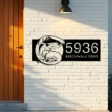 Custom Metal Tuna fishing rod bait hook Metal Address Sign, House number, Outdoor Number Signage, Yard Sign Address Plate