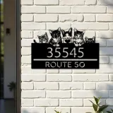 Custom Metal Cute peeking cats kittens Metal Address Sign, House number, Outdoor Number Signage, Yard Sign Address Plate