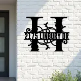 Custom Metal Floral Monogram Split Letter H Metal Address Sign House number Hanging Address Plaque Yard Sign Outdoor decor