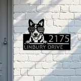 Custom Metal Blue heeler dog US flag glasses Metal Address Sign House number Hanging Address Plaque Yard Sign Outdoor decor