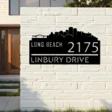 Custom Metal Long Beach city skyline Metal Address Sign Hanging Address Plaque house number Yard Outdoor Sign