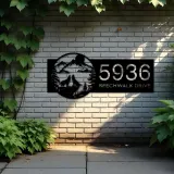 Custom Metal Howling Wolves on Cliff Mountains Metal Address Sign Custom House number Hanging Address Plaque Yard Sign Outdoor