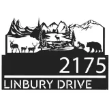 Custom Metal Forest elk deer bear scene Metal Address Sign, House number, Outdoor Number Signage, Yard Sign Address Plate