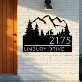 Custom Metal Deer couple mountain scene Metal Address Sign, House number, Outdoor Number Signage, Yard Sign Address Plate