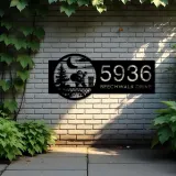 Custom Metal Greeting Santa with Presents Metal Address Sign, House number, Outdoor Number Signage, Yard Sign Address Plate