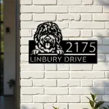 Custom Metal Bobtail dog cute puppy Metal Address Sign House number Hanging Address Plaque Yard Sign Outdoor decor