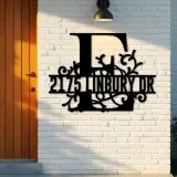 Custom Metal Floral Monogram Split Letter E Metal Address Sign House number Hanging Address Plaque Yard Sign Outdoor decor