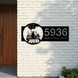 Custom Metal Dad and daughters go fishing Metal Address Sign Custom House number Hanging Address Plaque Yard Sign Outdoor
