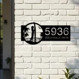 Custom Metal Longboard Female Surfer Metal Address Sign, House number, Outdoor Number Signage, Yard Sign Address Plate