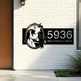 Custom Metal Witch and black cat Metal Address Sign House number Hanging Address Plaque Yard Outdoor Sign