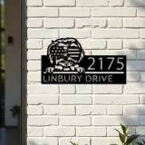 Custom Metal Maltese dog US flag glasses Metal Address Sign House number Hanging Address Plaque Yard Sign Outdoor decor