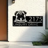 Custom Metal Pug Dog Cute puppy Metal Address Sign House number Hanging Address Plaque Yard Sign Outdoor decor