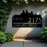 Custom Metal Denver city skyline Metal Address Sign Hanging Address Plaque house number Yard Outdoor Sign