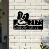 Custom Metal Papillon dog Puppy Metal Address Sign House number Hanging Address Plaque Yard Sign Outdoor decor