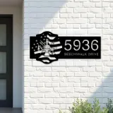 Custom Metal Fireman fire fighter department US flag Metal Address Sign House number Hanging Address Plaque Yard Sign Outdoor