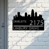 Custom Metal Charlotte city skyline Metal Address Sign Hanging Address Plaque house number Yard Outdoor Sign