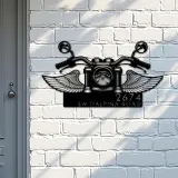 Custom Metal Biker Bike rider Motocycle with wings Metal Address Sign, House number, Outdoor Number Signage, Yard Sign Address Plate