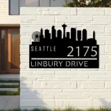 Custom Metal Seattle city skyline Metal Address Sign Hanging Address Plaque house number Yard Outdoor Sign