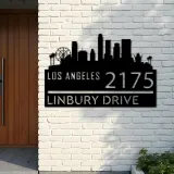 Custom Metal Los Angeles city skyline Metal Address Sign Hanging Address Plaque house number Yard Outdoor Sign