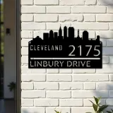 Custom Metal Cleveland city skyline Metal Address Sign Hanging Address Plaque house number Yard Outdoor Sign