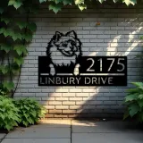 Custom Metal Pomeranian dog Puppy Metal Address Sign House number Hanging Address Plaque Yard Sign Outdoor decor