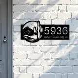 Custom Metal Cactus mountain scene wild life Metal Address Sign, House number, Outdoor Number Signage, Yard Sign Address Plate