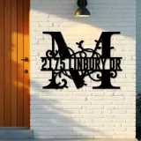 Custom Metal Floral Monogram Split Letter M Metal Address Sign House number Hanging Address Plaque Yard Sign Outdoor decor