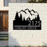 Custom Metal Deer couple mountain scene Metal Address Sign, House number, Outdoor Number Signage, Yard Sign Address Plate