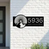 Custom Metal Mountain scene Metal Address Sign, House number, Outdoor Number Signage, Yard Sign Address Plate001