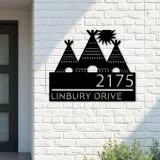 Custom Metal Native american teepee Metal Address Sign, House number, Outdoor Number Signage, Yard Sign Address Plate