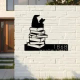 Custom Metal Girl Reading Book Book Lover Metal Address Sign, House number, Outdoor Number Signage, Yard Sign Address Plate