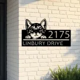 Custom Metal Cute peeking cat kitten pet Metal Address Sign, House number, Outdoor Number Signage, Yard Sign Address Plate