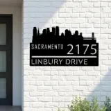 Custom Metal Sacramento city skyline Metal Address Sign Hanging Address Plaque house number Yard Outdoor Sign