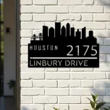 Custom Metal Houston city skyline Metal Address Sign Hanging Address Plaque house number Yard Outdoor Sign