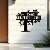 Custom Metal Floral Monogram Split Letter F Metal Address Sign House number Hanging Address Plaque Yard Sign Outdoor decor
